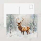 Hirsche im Winterwald mit Schnee Aquarellmalerei Postkarte (Vorne/Hinten)