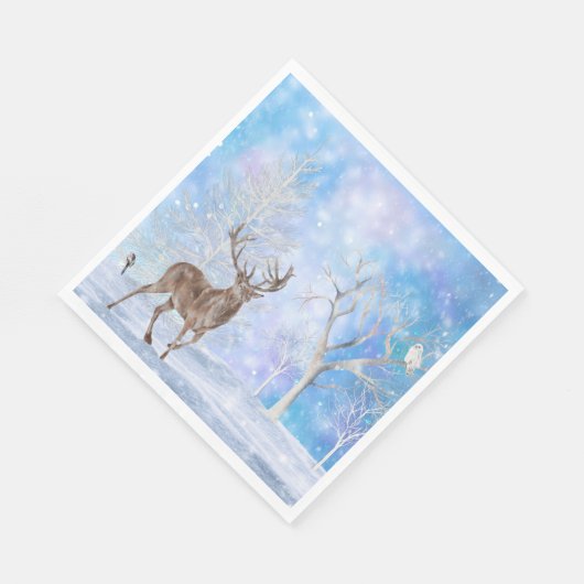Hirsche im Winterwald Serviette (Ecke)
