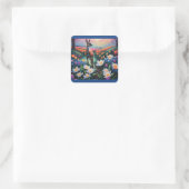 Hirsche in den Blume Quadratischer Aufkleber (Tasche)
