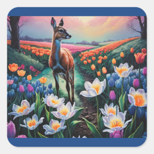 Hirsche in den Blume Quadratischer Aufkleber