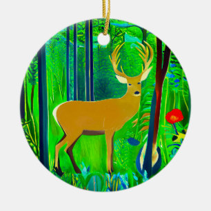 Hirsche in einem Fantasy-Wald Keramik Ornament