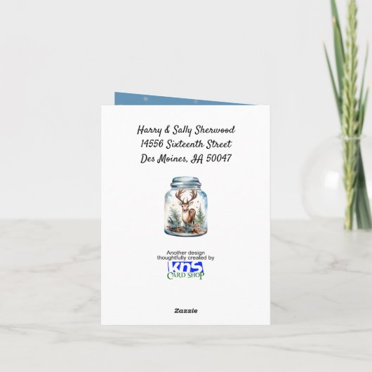 Hirsche in einem Jar Snowflakes Blau Karte (Rückseite)