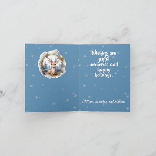 Hirsche in einem Jar Snowflakes Blau Karte (Innenseite)