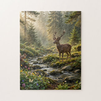 Hirsche in einem nebligen Wald Puzzle