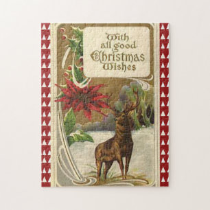 Hirsche in einem Schneewald, Weihnachtswünsche von Puzzle