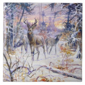 Hirsche in einem Schneewald (Wintersaison) Fliese (Vorderseite)
