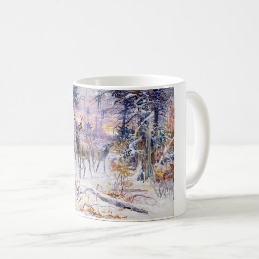 Hirsche in einem Schneewald (Wintersaison) Kaffeetasse (VorderseiteRechts)