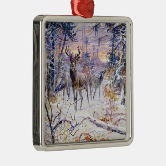 Hirsche in einem Schneewald (Wintersaison) Ornament Aus Metall (Rechts)