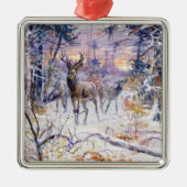 Hirsche in einem Schneewald (Wintersaison) Ornament Aus Metall (Vorne)