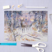 Hirsche in einem Schneewald (Wintersaison) Seidenpapier (Handwerk)