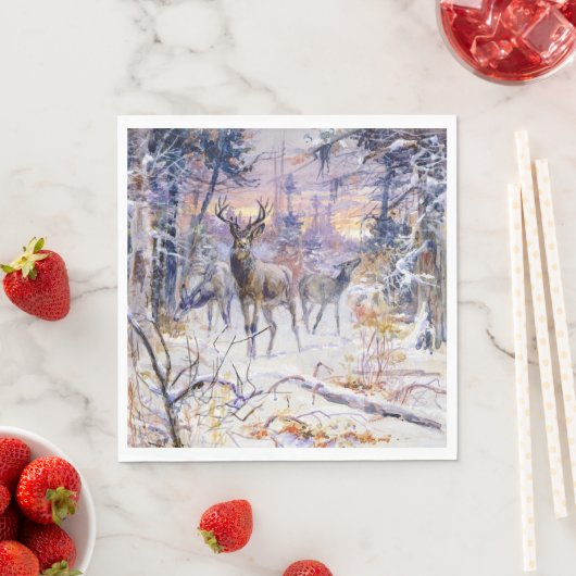 Hirsche in einem Schneewald (Wintersaison) Serviette (Beispiel)