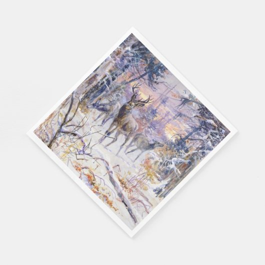 Hirsche in einem Schneewald (Wintersaison) Serviette (Ecke)