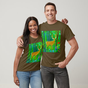 Hirsche in einer Fantasy-Waldkulisse T-Shirt