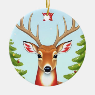 Hirsche in einer Winter-Wunderland-Szene Keramik Ornament
