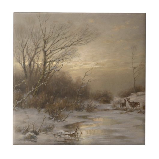 Hirsche in einer Winterlandschaft - Désiré Thomass Fliese (Vorderseite)