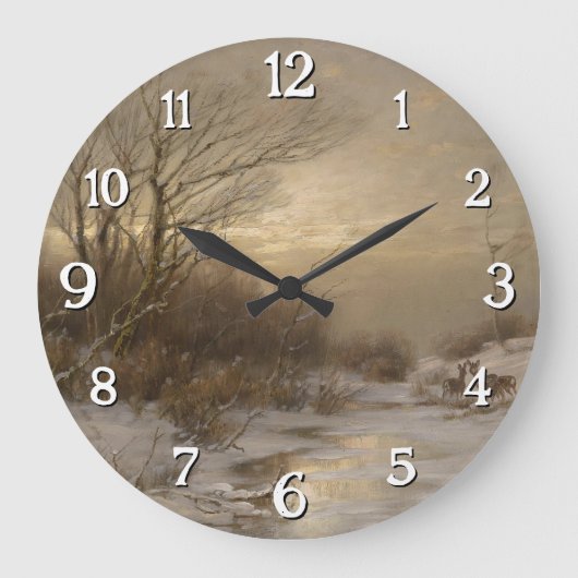 Hirsche in einer Winterlandschaft - Désiré Thomass Große Wanduhr (Vorderseite)