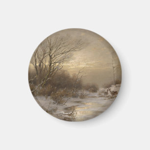 Hirsche in einer Winterlandschaft - Désiré Thomass Magnet