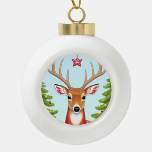 Hirsche in einer Winterwunderlandszene Keramik Kugel-Ornament