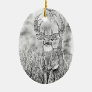 Hirsche in Holz Keramik Ornament
