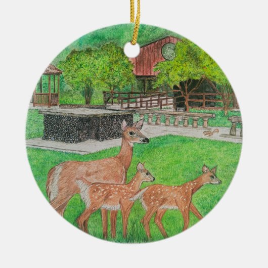 Hirsche in Humiston Woods durch den Pavillon Keramik Ornament (Vorne)