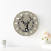 Hirsche in Laurel-Blätter Große Wanduhr (Zuhause)