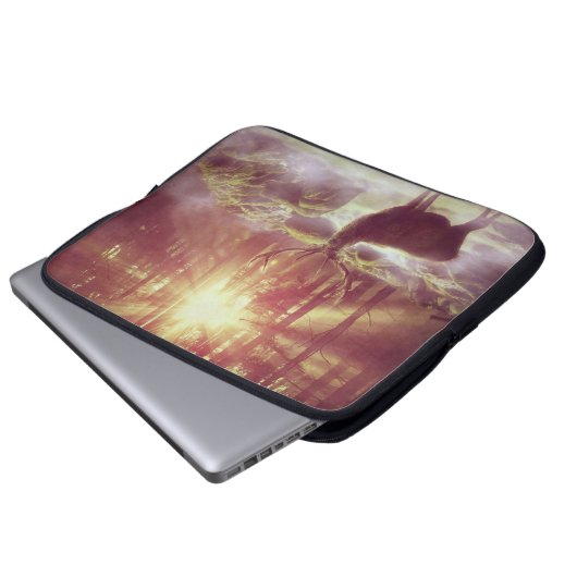 Hirsche in Misty Woods bei Sunset Nature Artwork Laptopschutzhülle (Vorne Knopf)