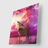 Hirsche in rosa Wolken Quadratische Wanduhr (Winkel)