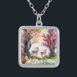 Hirsche in Wald Einzigartige Kunst Versilberte Kette<br><div class="desc">Schönes Bild von Hirschen in einem Wald im Stil von geschichtetem Papier zu sehen 3D. Dies ist ein flaches,  gedrucktes Bild,  das keine Ebenen oder 3D verwendet.</div>