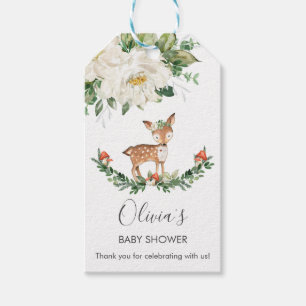 Hirsche Ivory White Floral Baby Dusche Geburtstag Geschenkanhänger