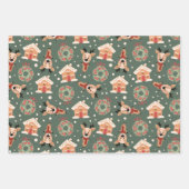 Hirsche, Kranz und Lebkuchenmuster Geschenkpapier Set (Vorderseite 2)