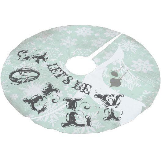 Hirsche, lasst uns Jolly Holiday Tree Skirt sein Polyester Weihnachtsbaumdecke (Schrägansicht)