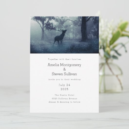 Hirsche mit Antlern im Schattenwald Hochzeit Einladung (Stehend Vorderseite)