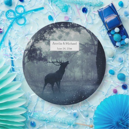 Hirsche mit Antlern im Schattenwald - Hochzeit Pappteller (Party)