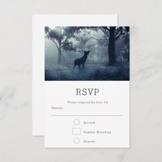 Hirsche mit Antlern im Schattenwald Hochzeit RSVP Karte (Vorne/Hinten)