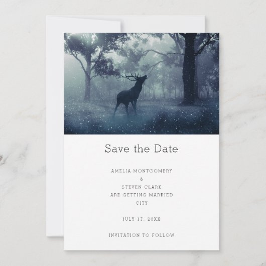 Hirsche mit Antlern im Schattenwald Hochzeit Save The Date (Vorderseite)