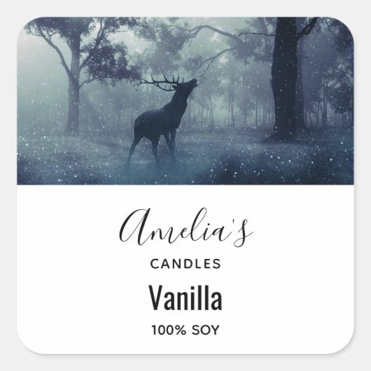 Hirsche mit Antlern im Wald - Kerzengeschäft Quadratischer Aufkleber (Vorderseite)