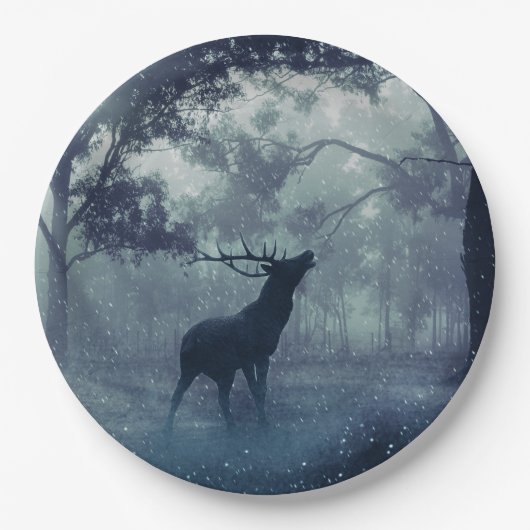 Hirsche mit Antlern in einem Schattenwald Pappteller (Vorderseite)