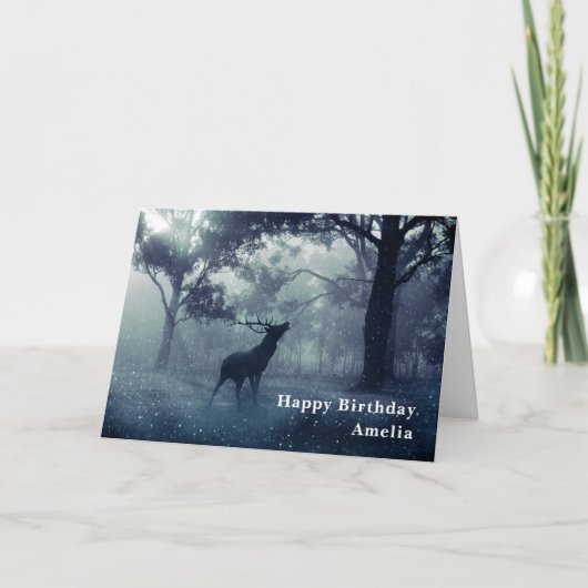 Hirsche mit Antlern in einem Schattenwald zum Gebu Karte (Vorderseite)