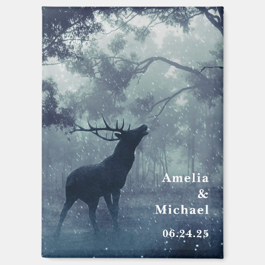 Hirsche mit Antlern Save the Date in einem Wald Magnet (Vorderseite)
