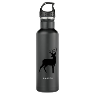 Hirsche mit Antlers Black Silhouette Edelstahlflasche