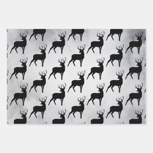 Hirsche mit Antlers Black Silhouette Pattern Geschenkpapier Set (Vorderseite 2)