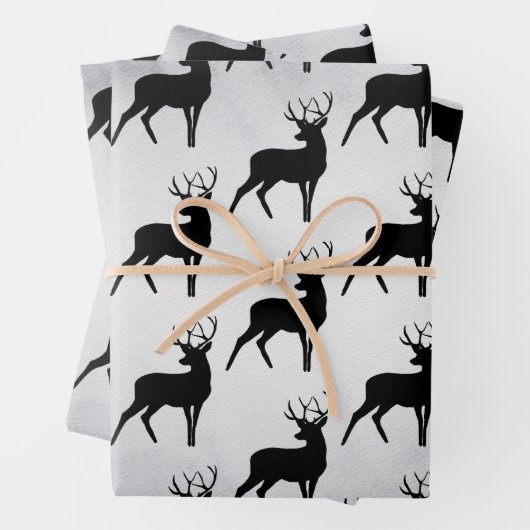 Hirsche mit Antlers Black Silhouette Pattern Geschenkpapier Set (Beispiel)