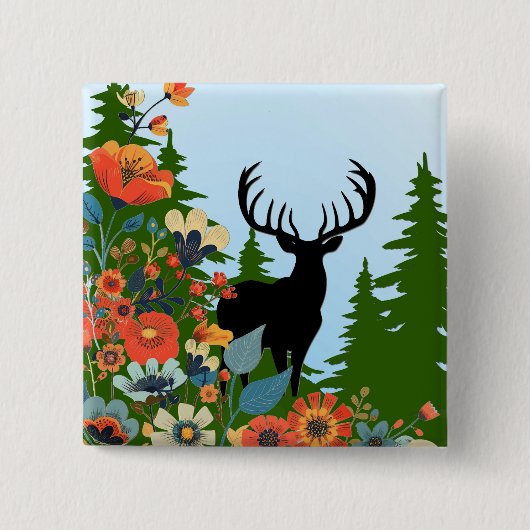 Hirsche mit Big Rack Out Forest Blue Sky Button (Vorderseite)