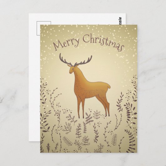 Hirsche mit Blätter und Schneeflocken Weihnachten Postkarte (Vorne/Hinten)