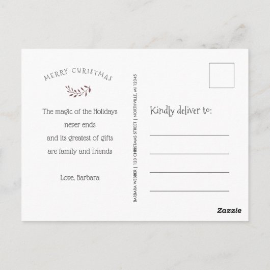 Hirsche mit Blätter und Schneeflocken Weihnachten Postkarte (Rückseite)