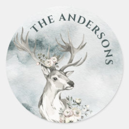 Hirsche mit Blume Aquarellfarben Kleine Rundetiket Runder Aufkleber