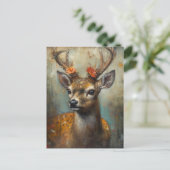Hirsche mit Blume auf Antlern Postkarte (Stehend Vorderseite)