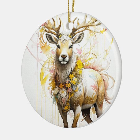Hirsche mit blumenhalslosen Fantasy-Stil in Rosa Keramik Ornament (Links)