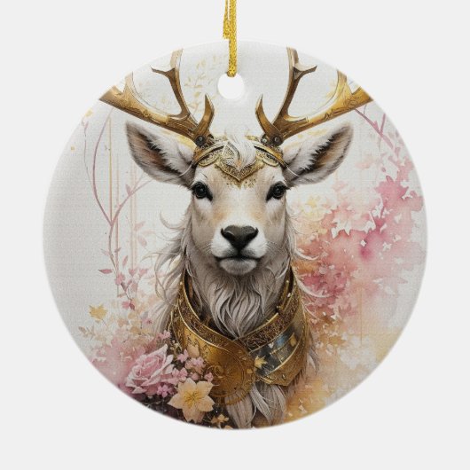Hirsche mit blumenhalslosen Fantasy-Stil in Rosa Keramik Ornament (Hinten)