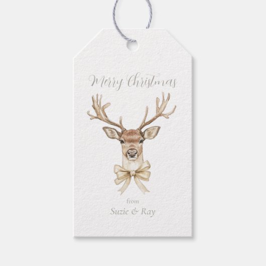 Hirsche mit Bow Christmas Geschenkanhänger (Vorderseite)